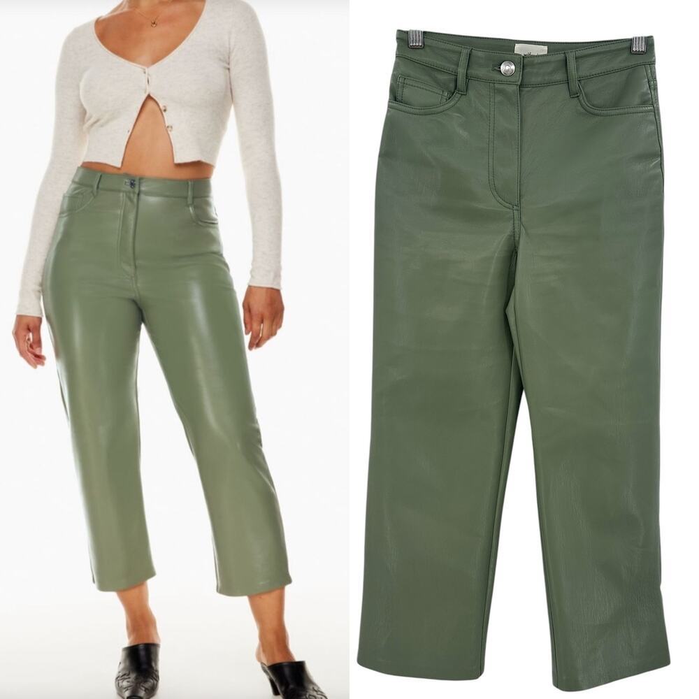 Aritzia Wilfred The Melina Pants Vegan Leather Cropped Sage Green Size‎ 00